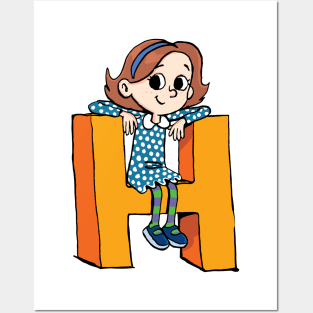 girl is sitting on the capital letter H Posters and Art